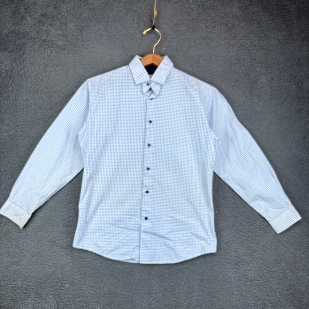 Isaac Mizrahi Boys Blue White‎ Geometric Button Down Shirt Size 14 Long Sleeve